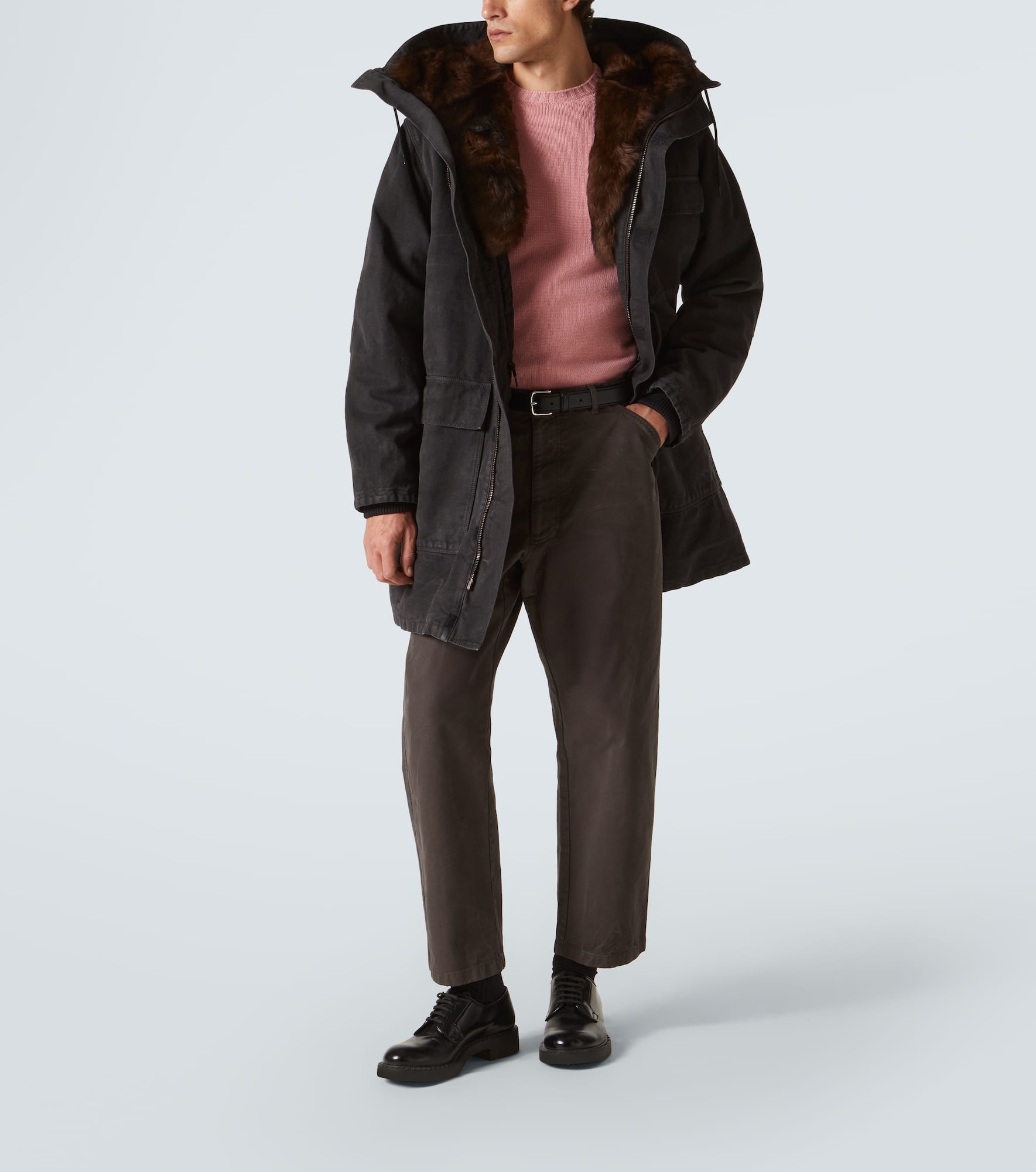 Leather-trimmed cotton straight pants - 2