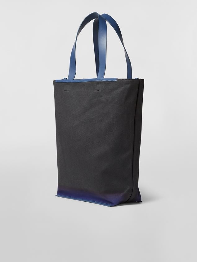 NORTH-SOUTH COTTON CANVAS SHOPPING BAG WITH OUTLINE BLUE SPRAYED MOTIF - 3