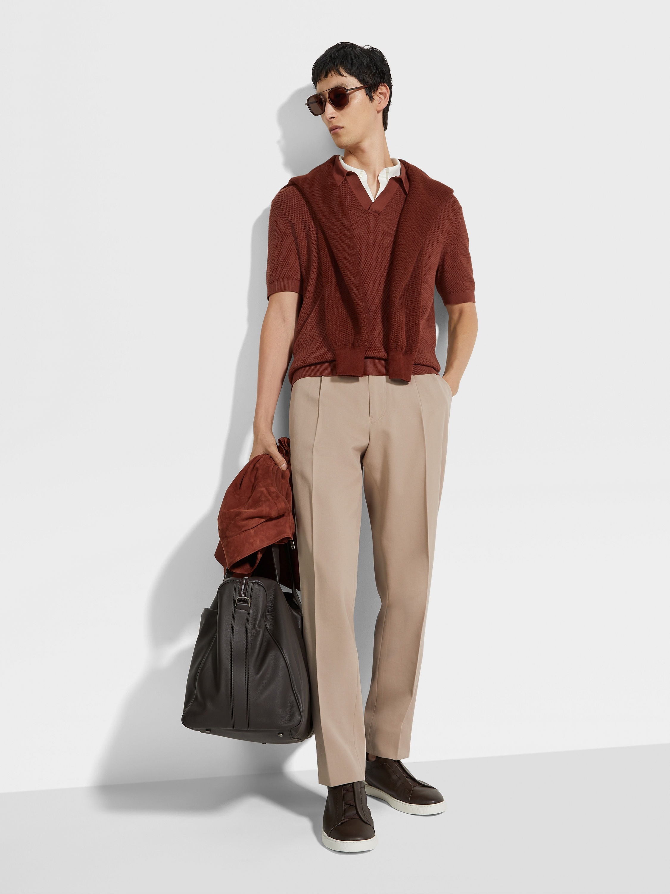 LIGHT TAUPE COTTON AND WOOL PANTS - 3