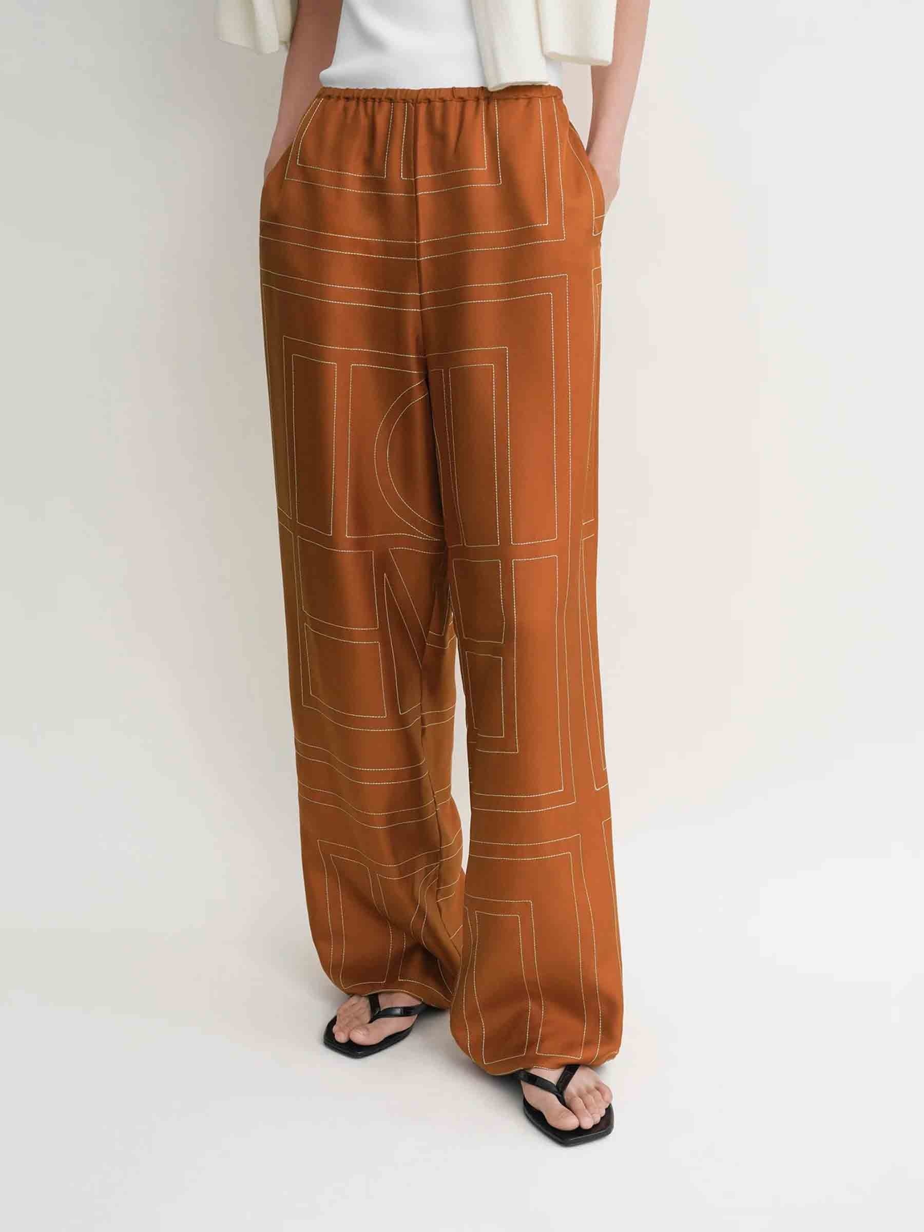 MONOGRAM SILK PANTS - 4