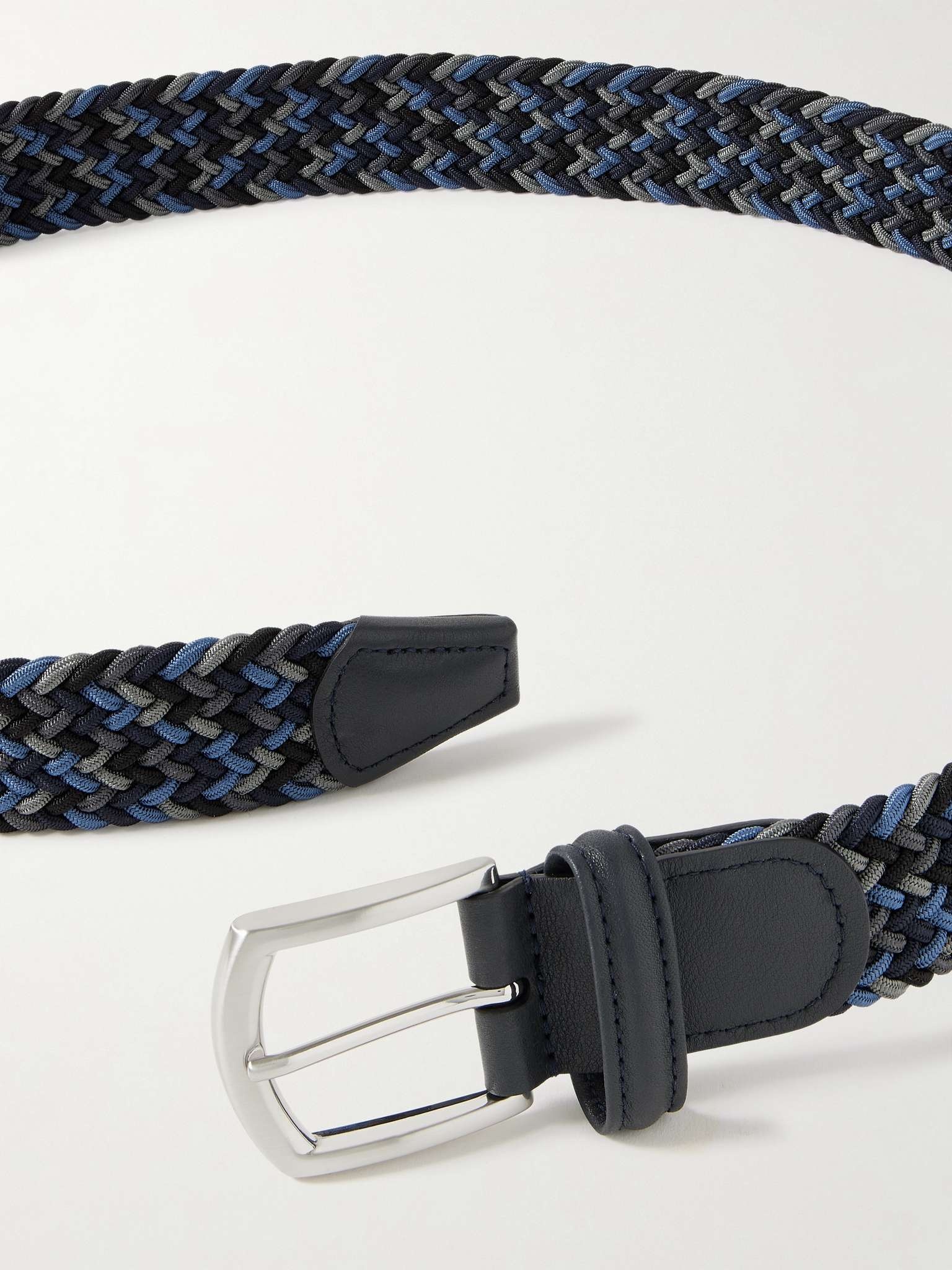3.5cm Leather-Trimmed Woven Elastic Belt - 2