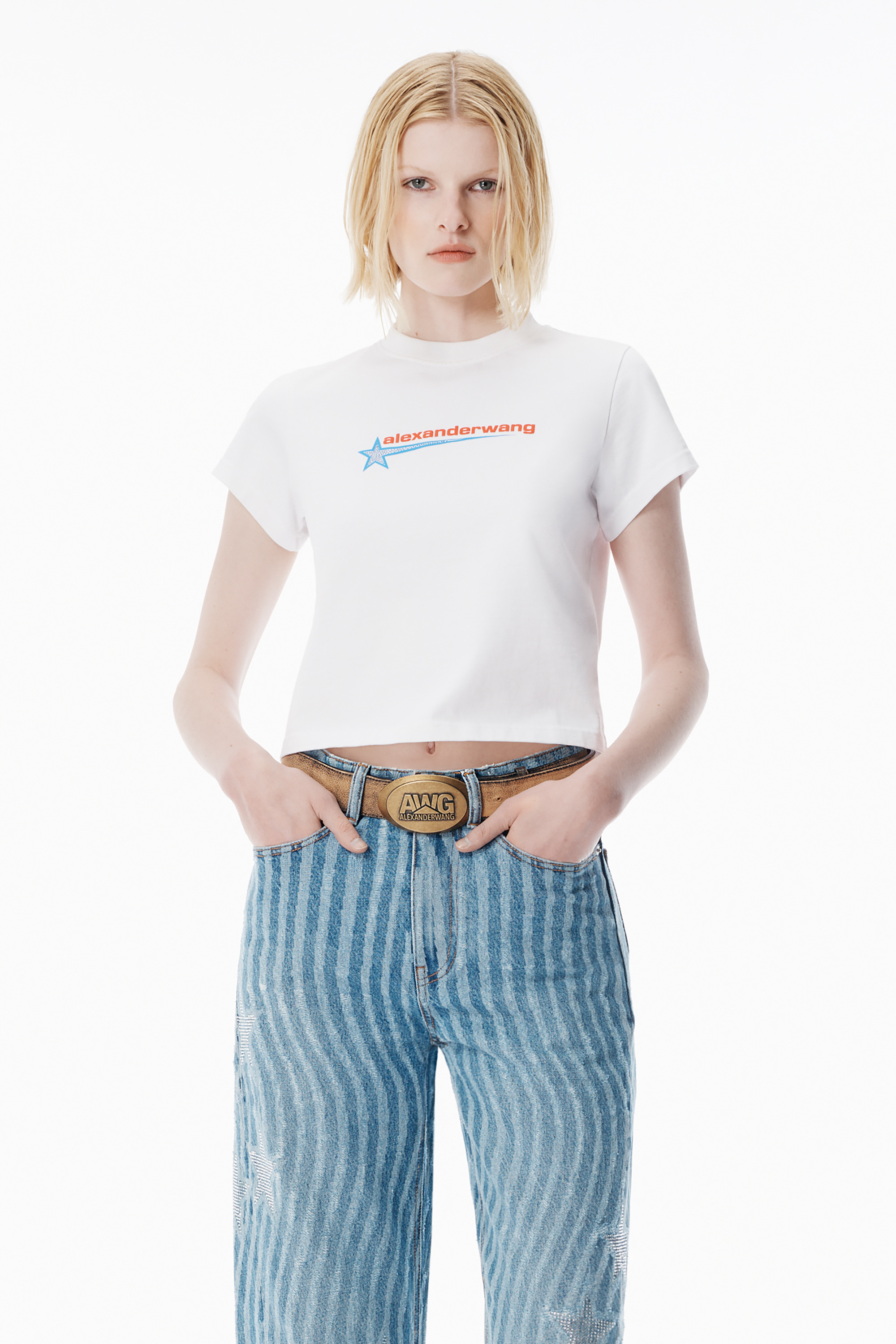 White Crystal Hotfix Star Jersey Tee - 2