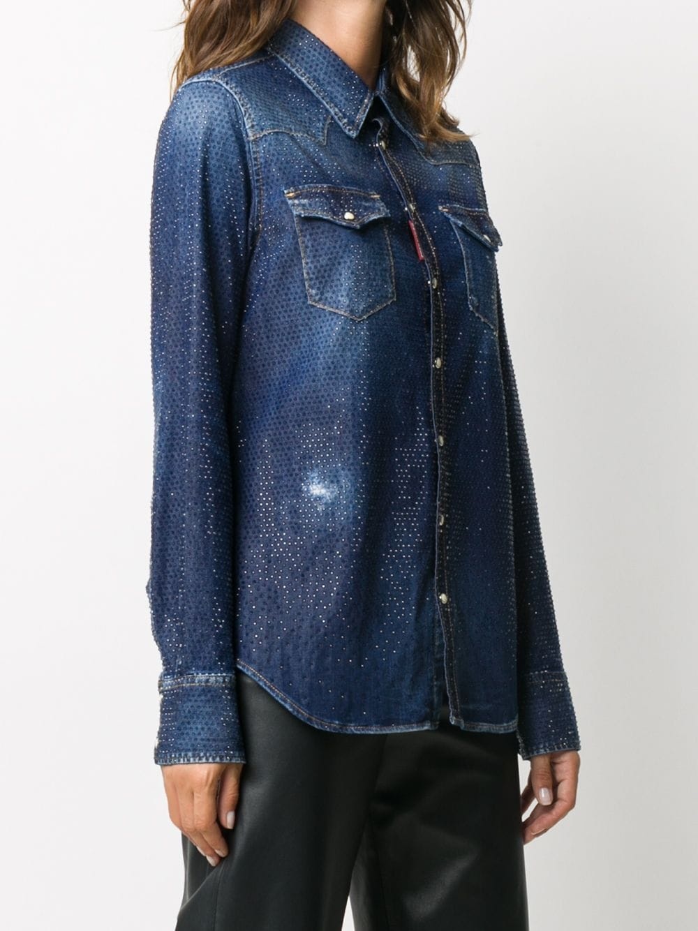 crystal-embellished denim shirt - 3