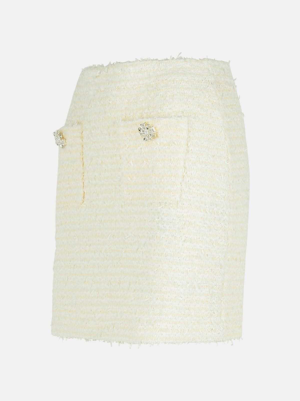'BOUCLE' CREAM COTTON BLEND MINISKIRT - 2