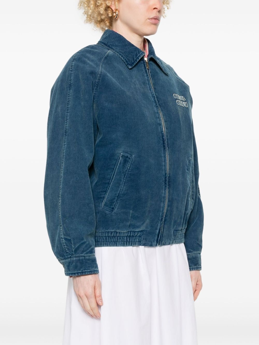 logo-appliqué corduroy bomber jacket - 3