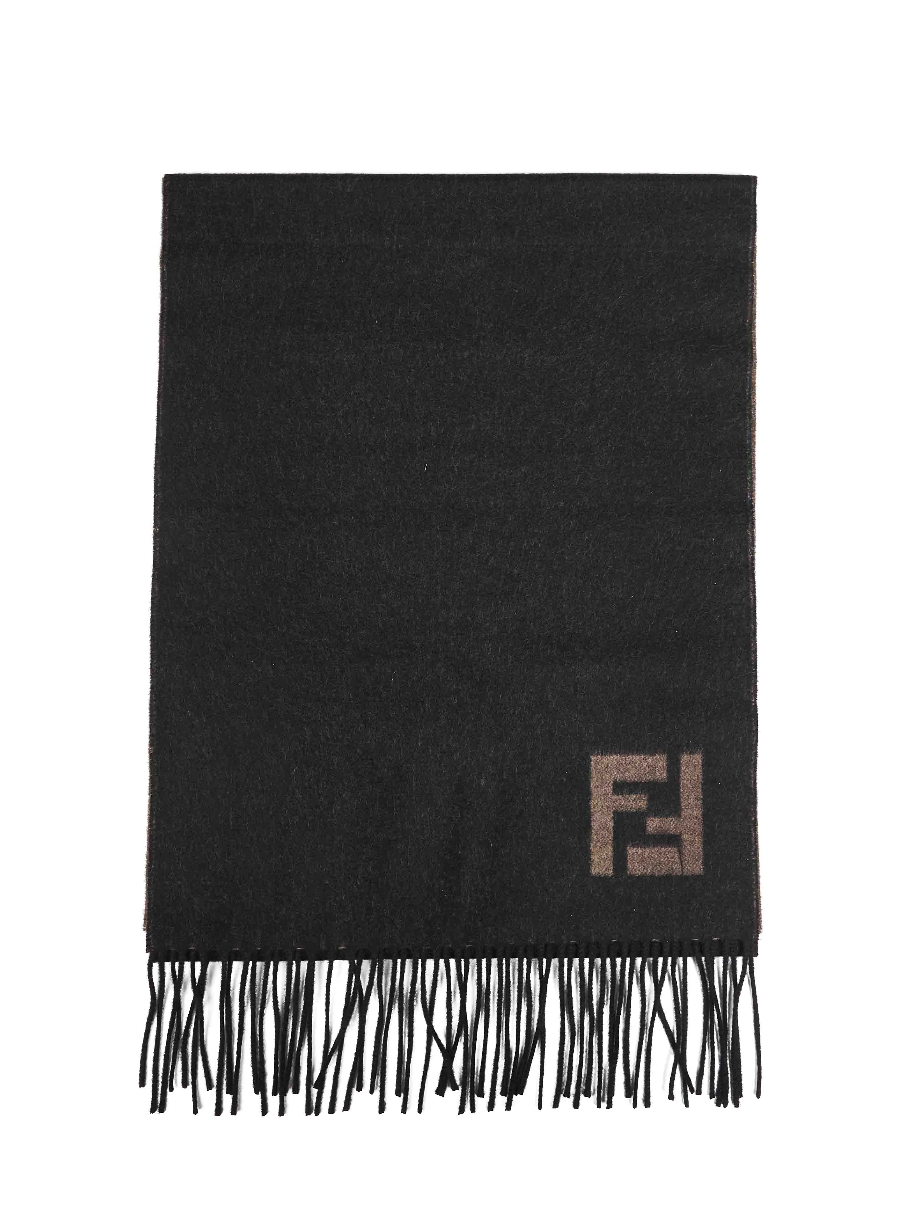 Fendi Silk Men Black And Sand Two-Tone Wool And Cashmere Scarf - 1