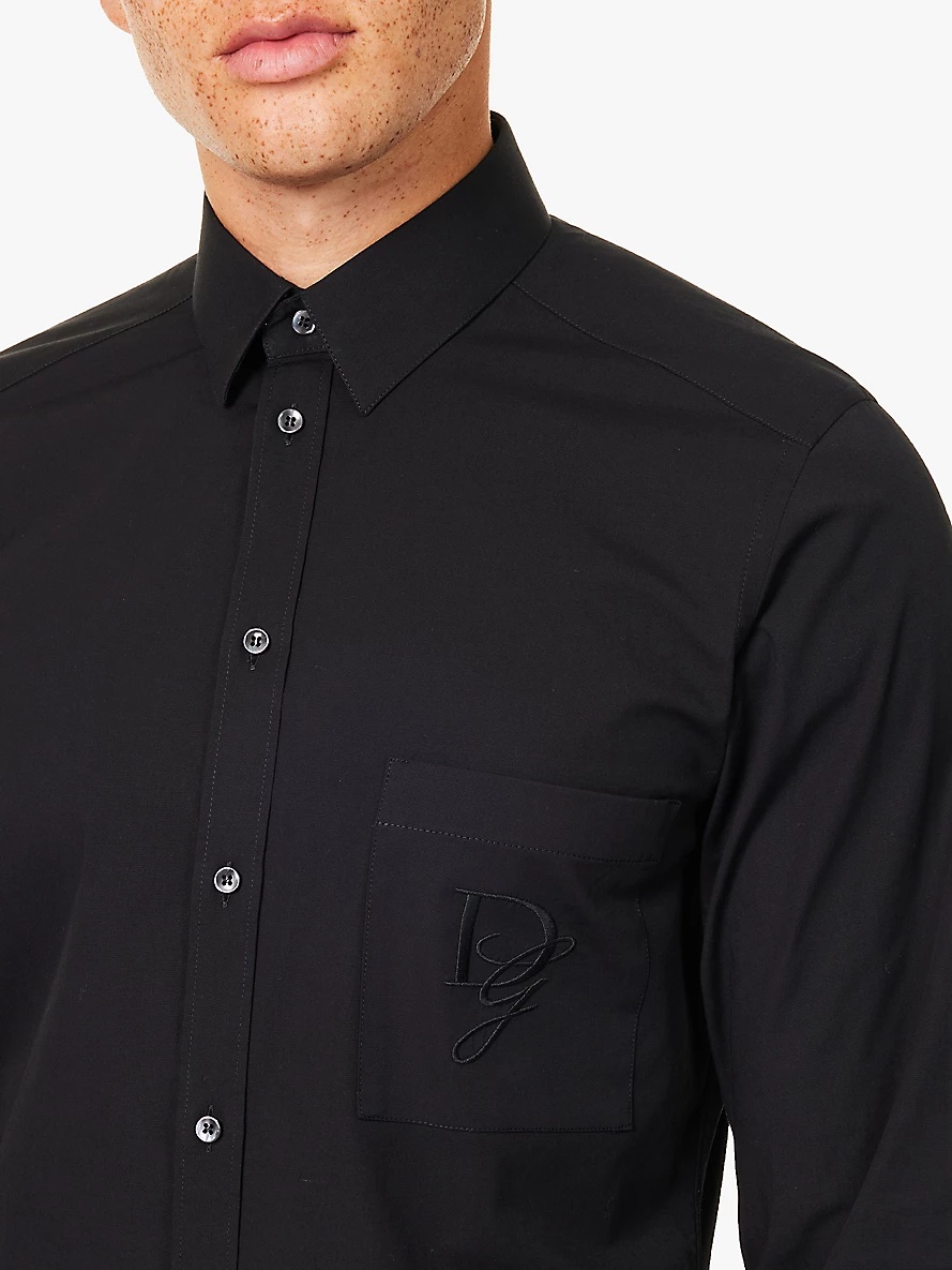 Logo-embroidery long-sleeve cotton-poplin shirt - 5