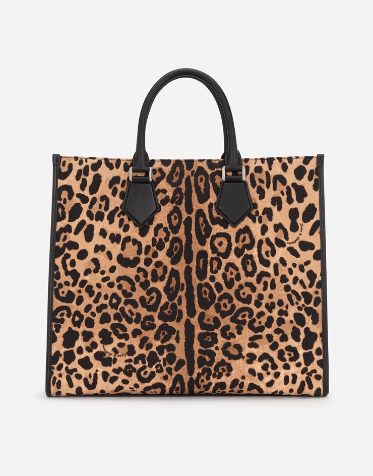 Leopard-print canvas shopper with calfskin nappa details - 4