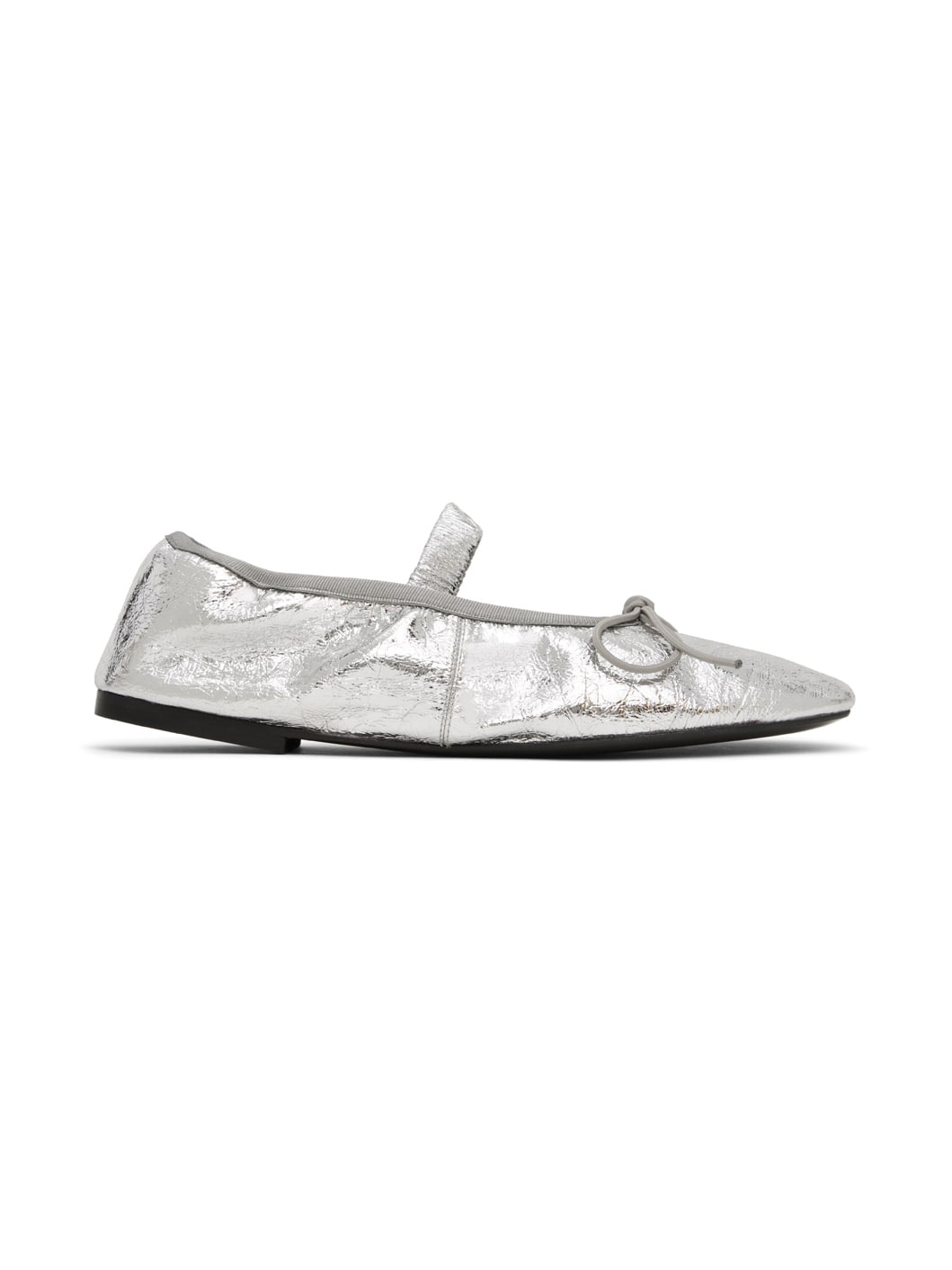 Silver Glove Mary Jane Crinkled Metallic Ballerina Flats - 1