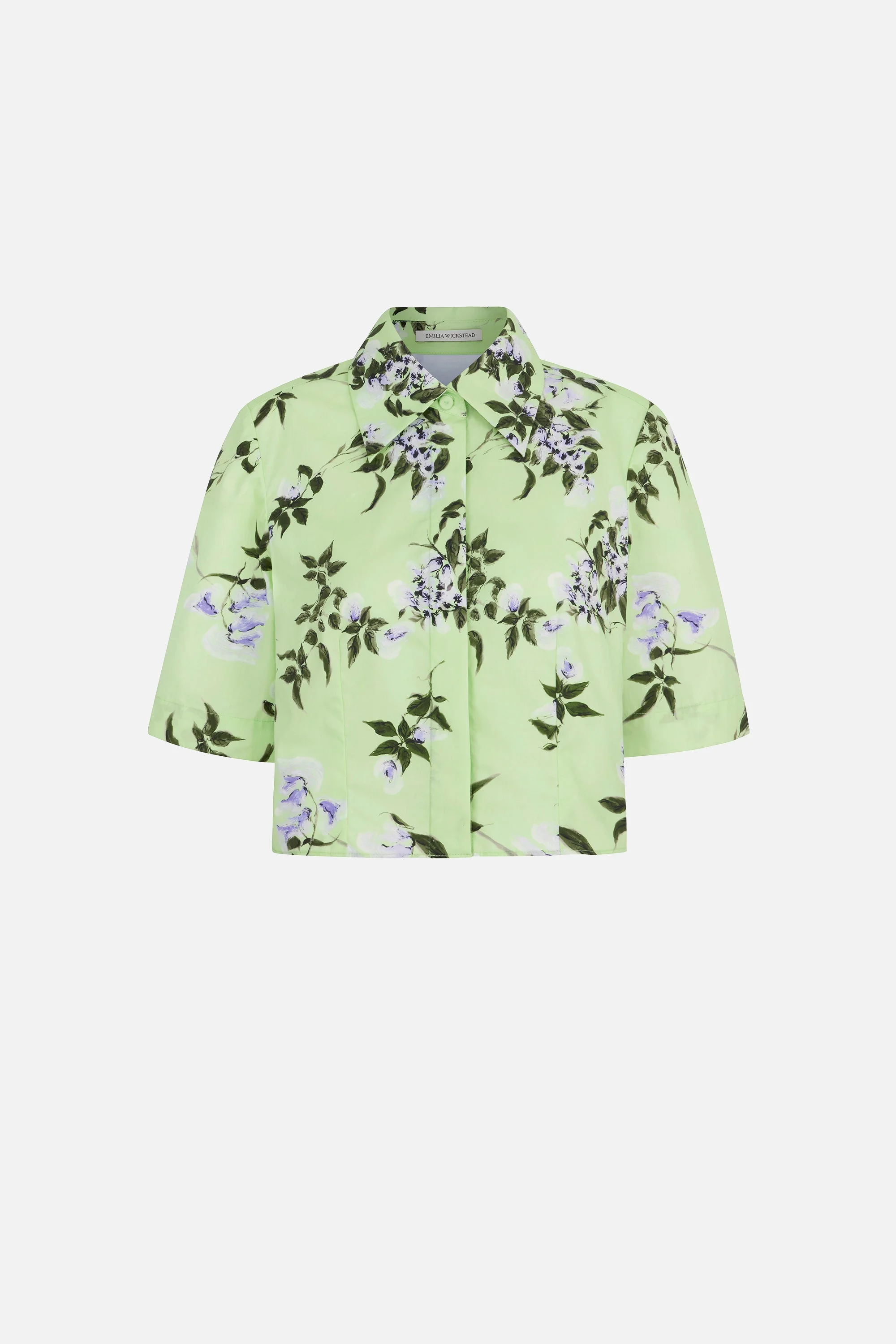 Natalie Top in Lilac Lillies & Cherry Print on Green Organic Cotton - 1