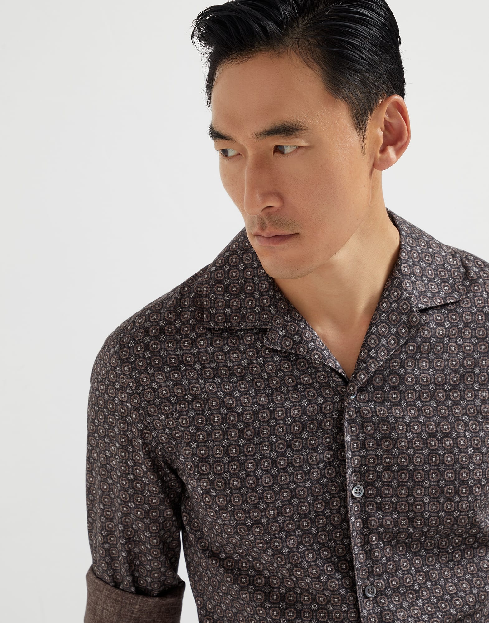 Geometric print twill easy fit shirt with camp collar - 3
