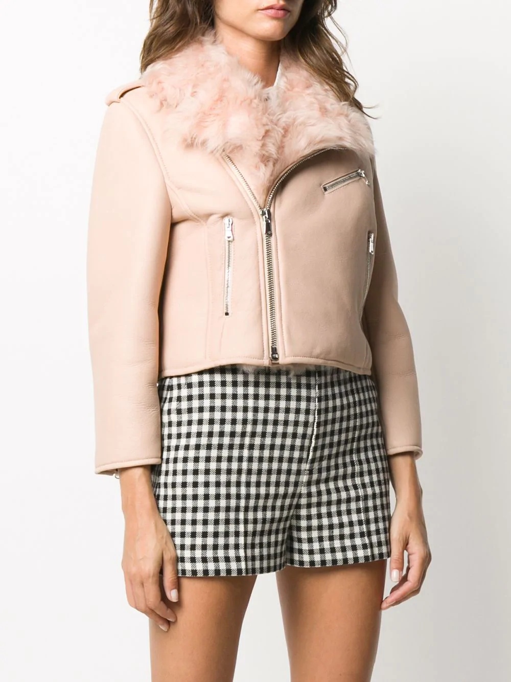 shearling-collar leather jacket - 3