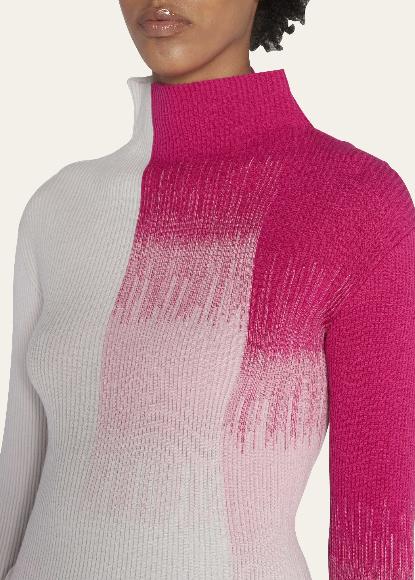 Ribbed Turtleneck Sweater w/ Ombre Detail - 5