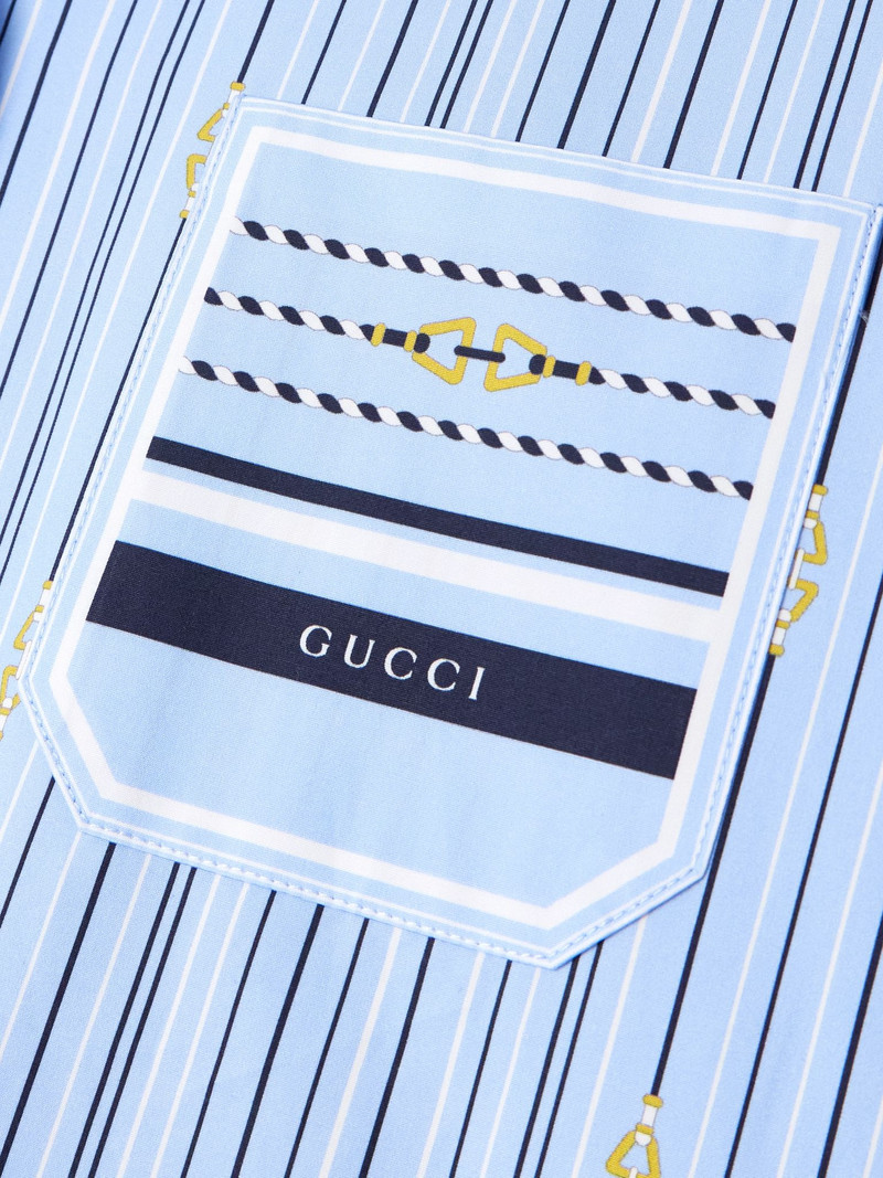 Tie-neck printed cotton-poplin shirt Azure 5