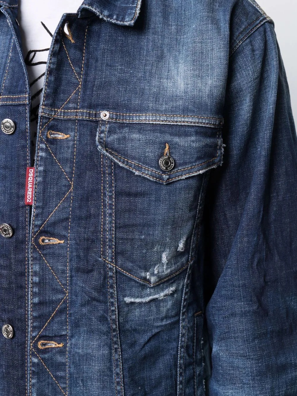 ripped-detailing denim jacket - 5