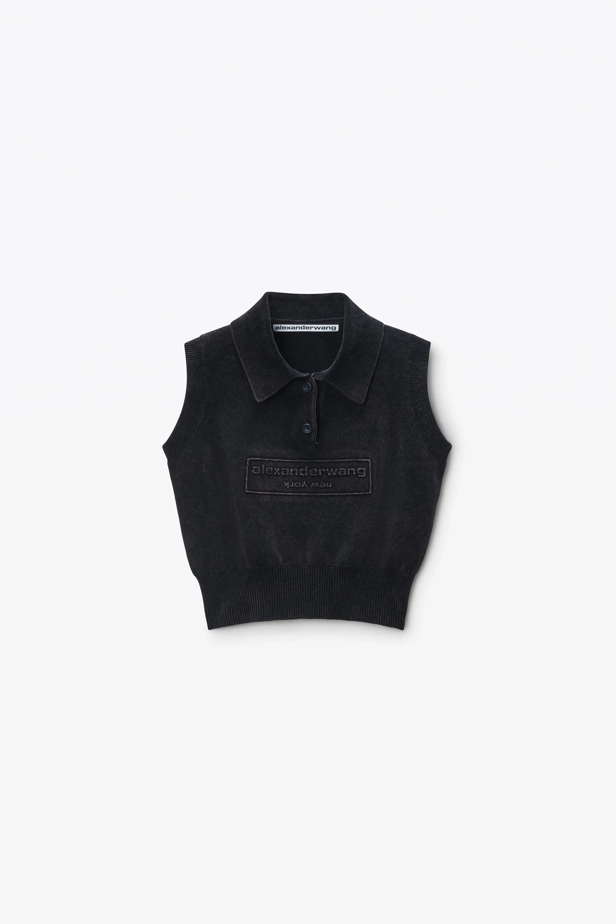 Black Cotton-Blend Chenille Logo Polo - 1