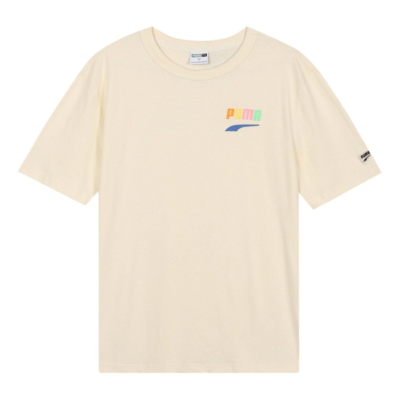 PUMA Sports Alphabet Cartoon Printing Round Neck Short Sleeve Beige 531335-75 - 1