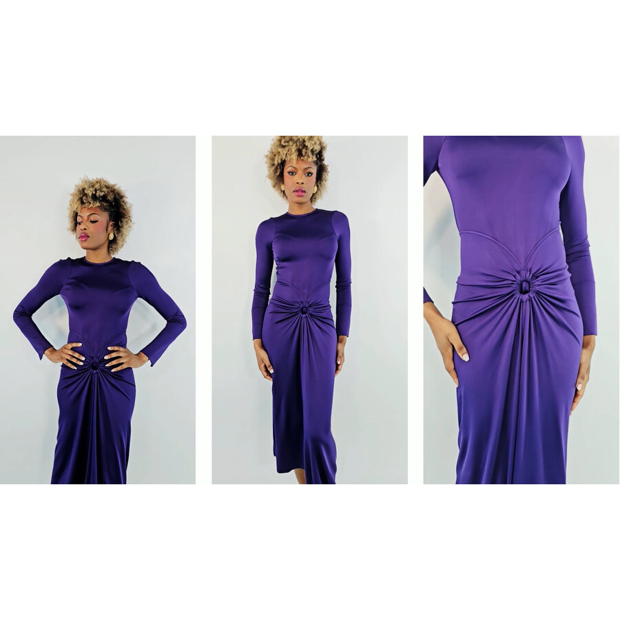 Victoria Beckham Long Sleeve Gathered Midi Dress - 6
