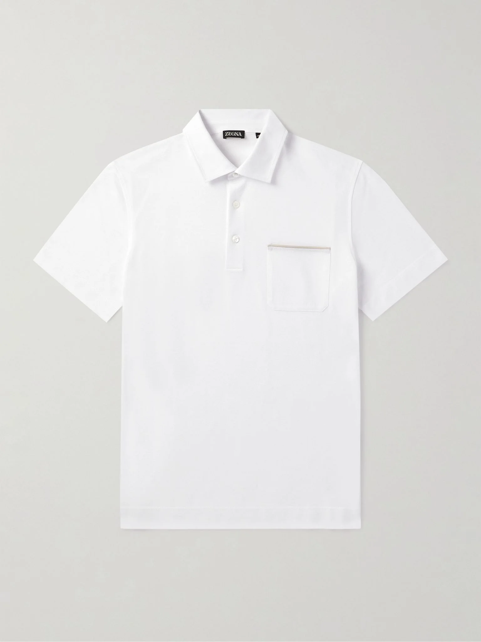 Leather-Trimmed Cotton-Piqué Polo Shirt White - 1