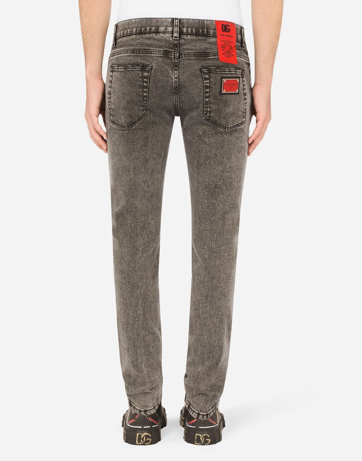 Gray wash skinny stretch jeans with patch detailing - 2