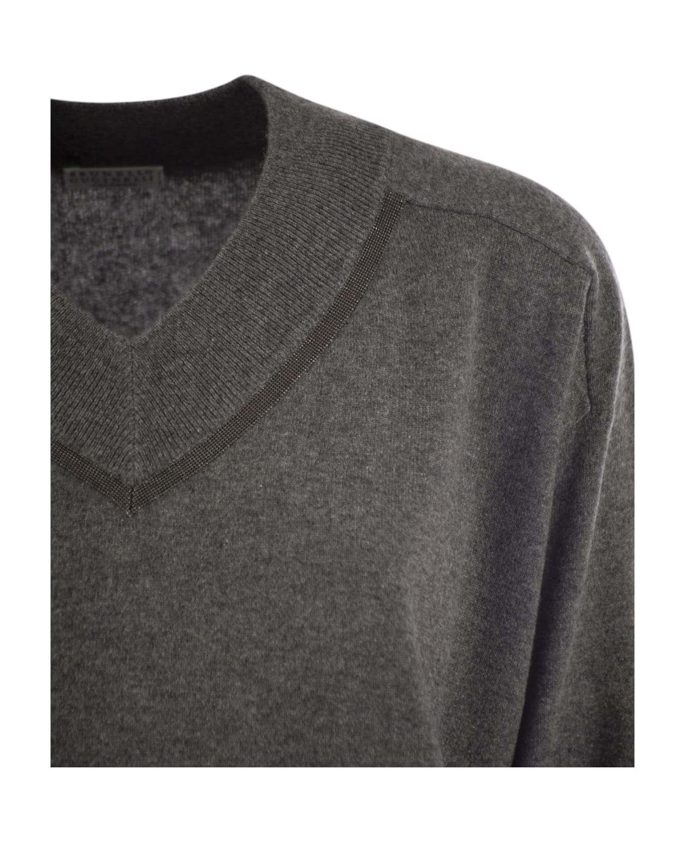 Cashmere Sweater With Shiny Neckline - 4