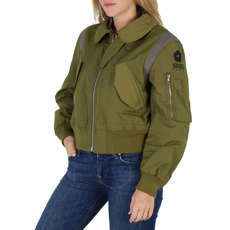 Kenzo Khaki Hana Leopard Dettail Bomber Jacket - 4