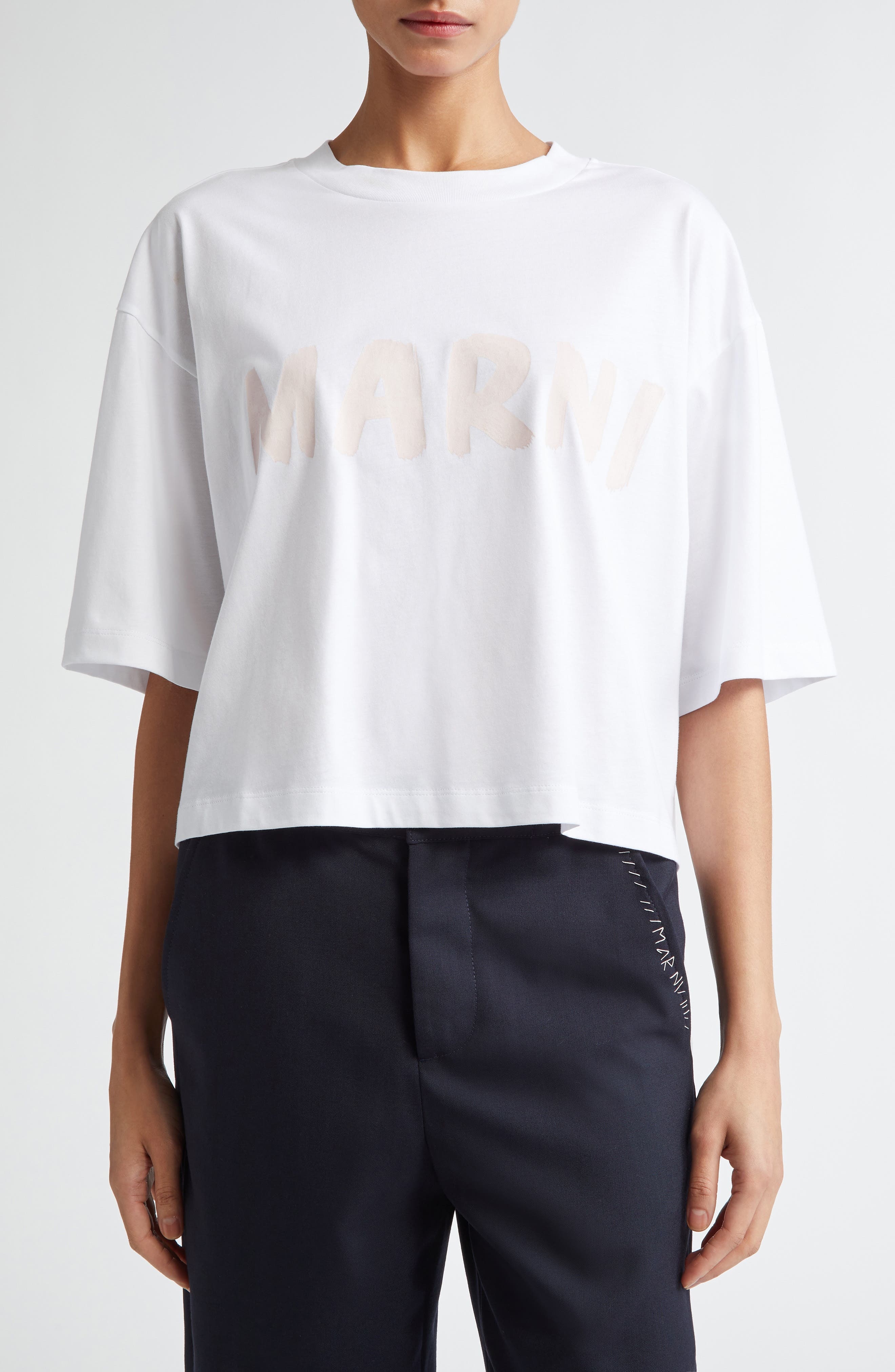 Marni Logo Crop Organic Cotton Graphic T-Shirt in Lily White at Nordstrom - 1