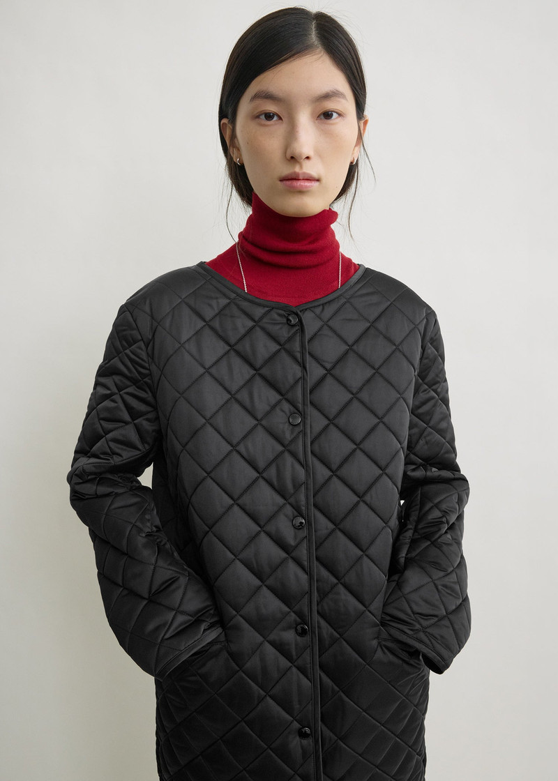 Quilted collarless coat black 5