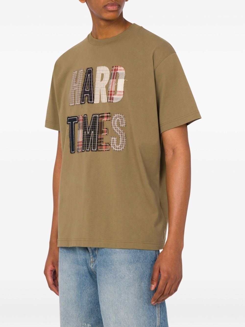 slogan print-print cotton T-shirt - 3