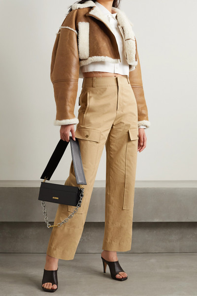 JACQUEMUS Cropped textured-leather and shearling biker jacket outlook