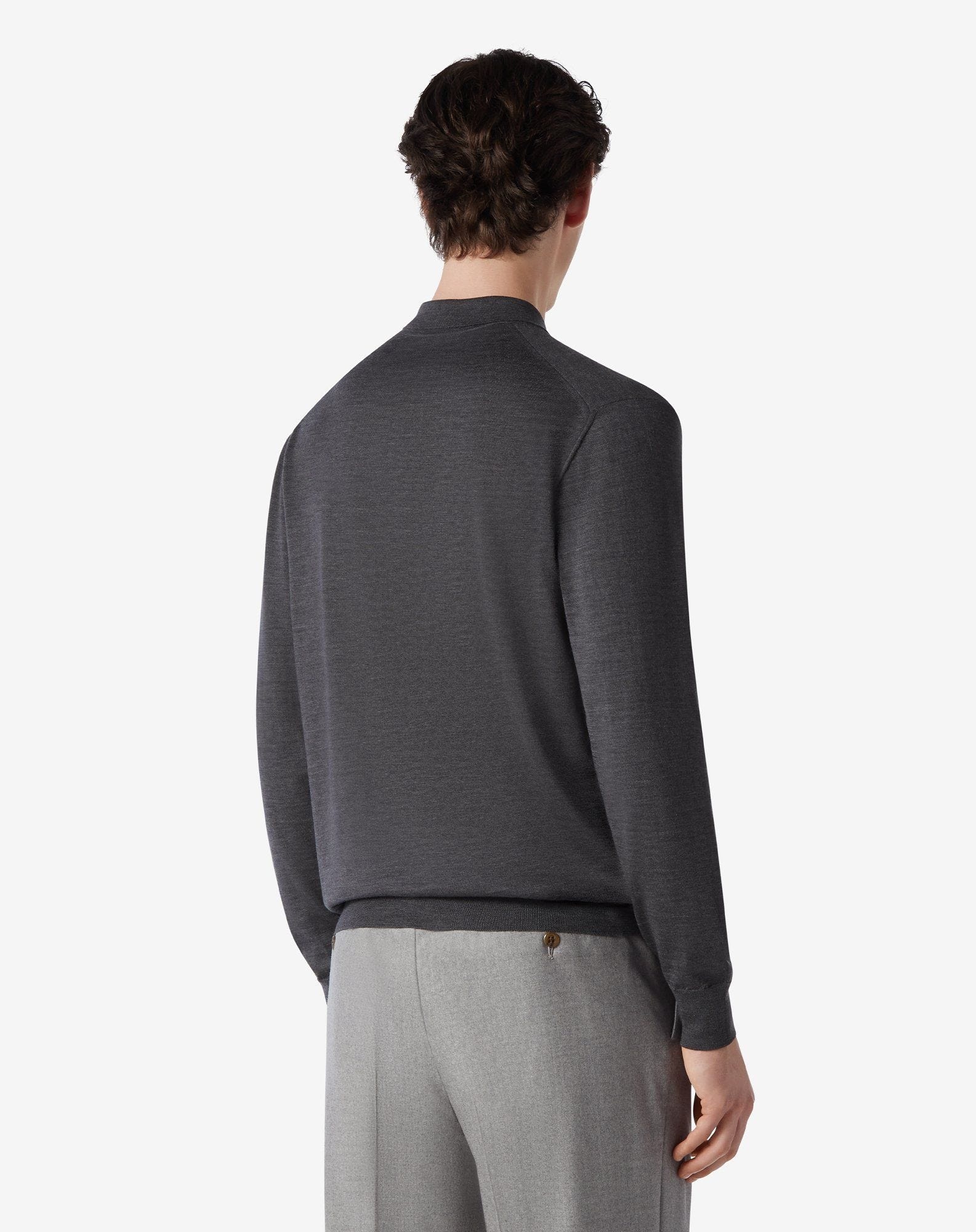 Dark melange grey extra fine merino wool zipped polo - 2