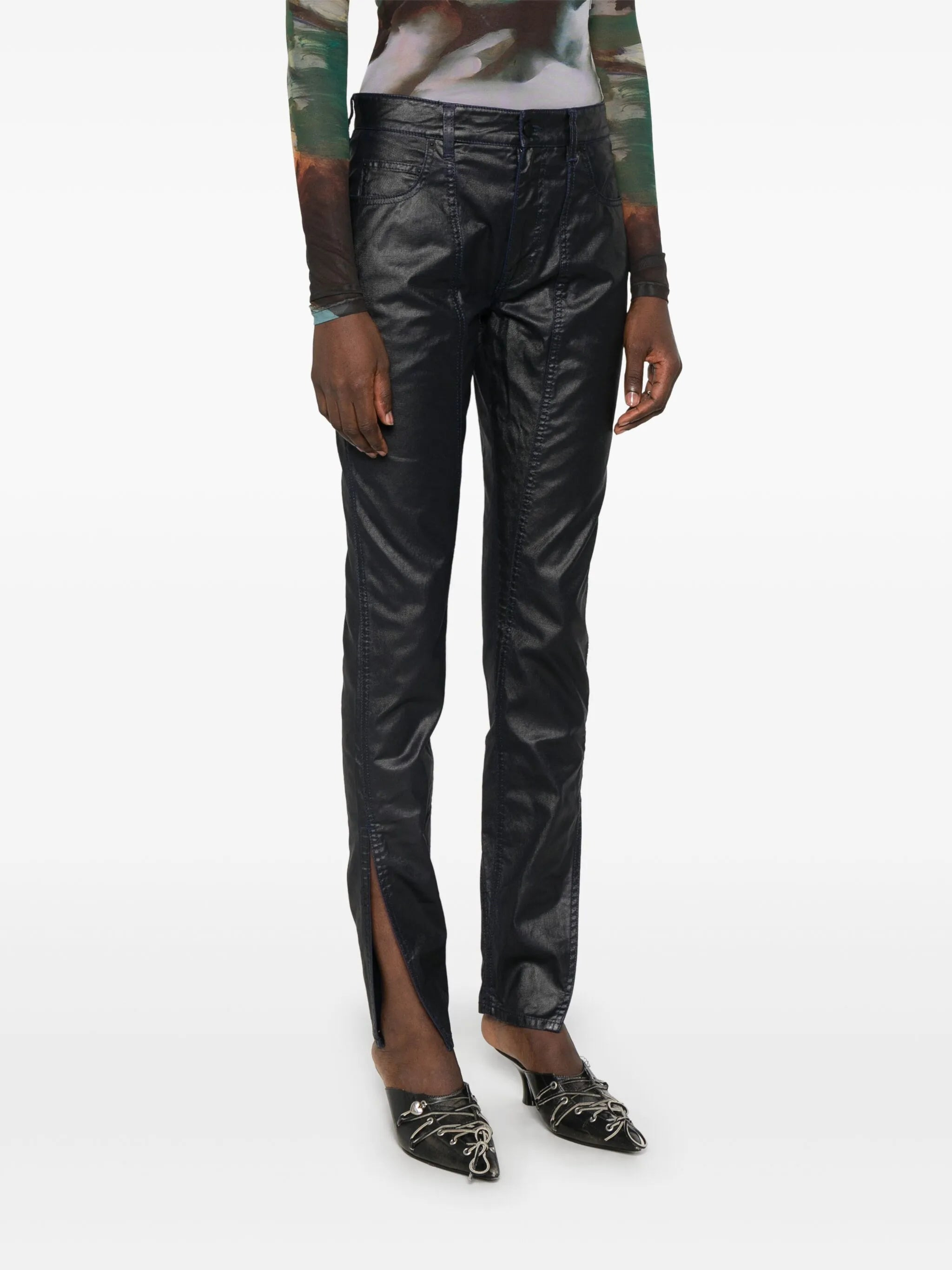 coated-finish trousers - 3