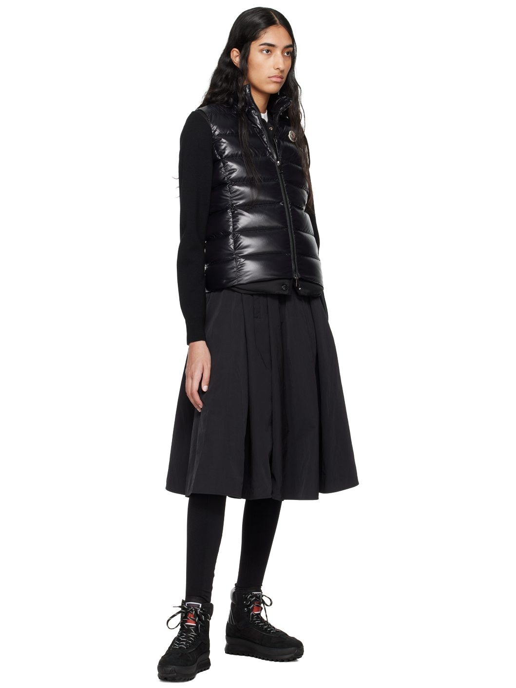 Black Paneled Down Cardigan - 5
