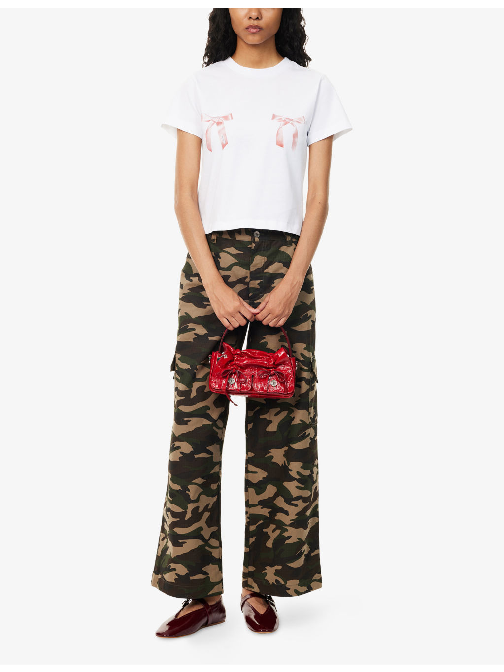 Bow-Print Cropped Cotton T-Shirt - 2