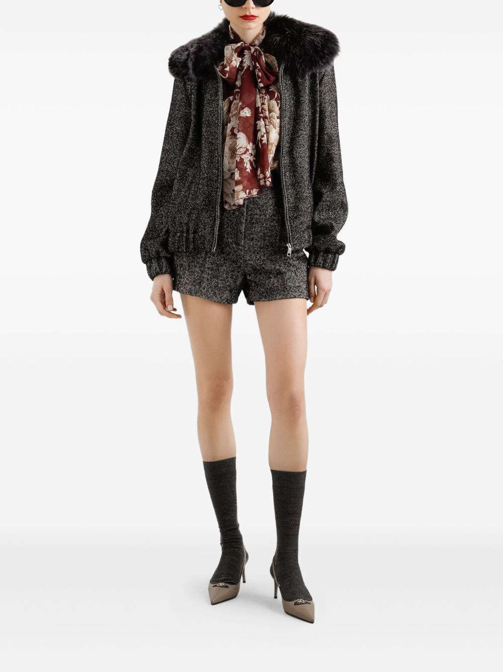 herringbone bomber jacket - 2