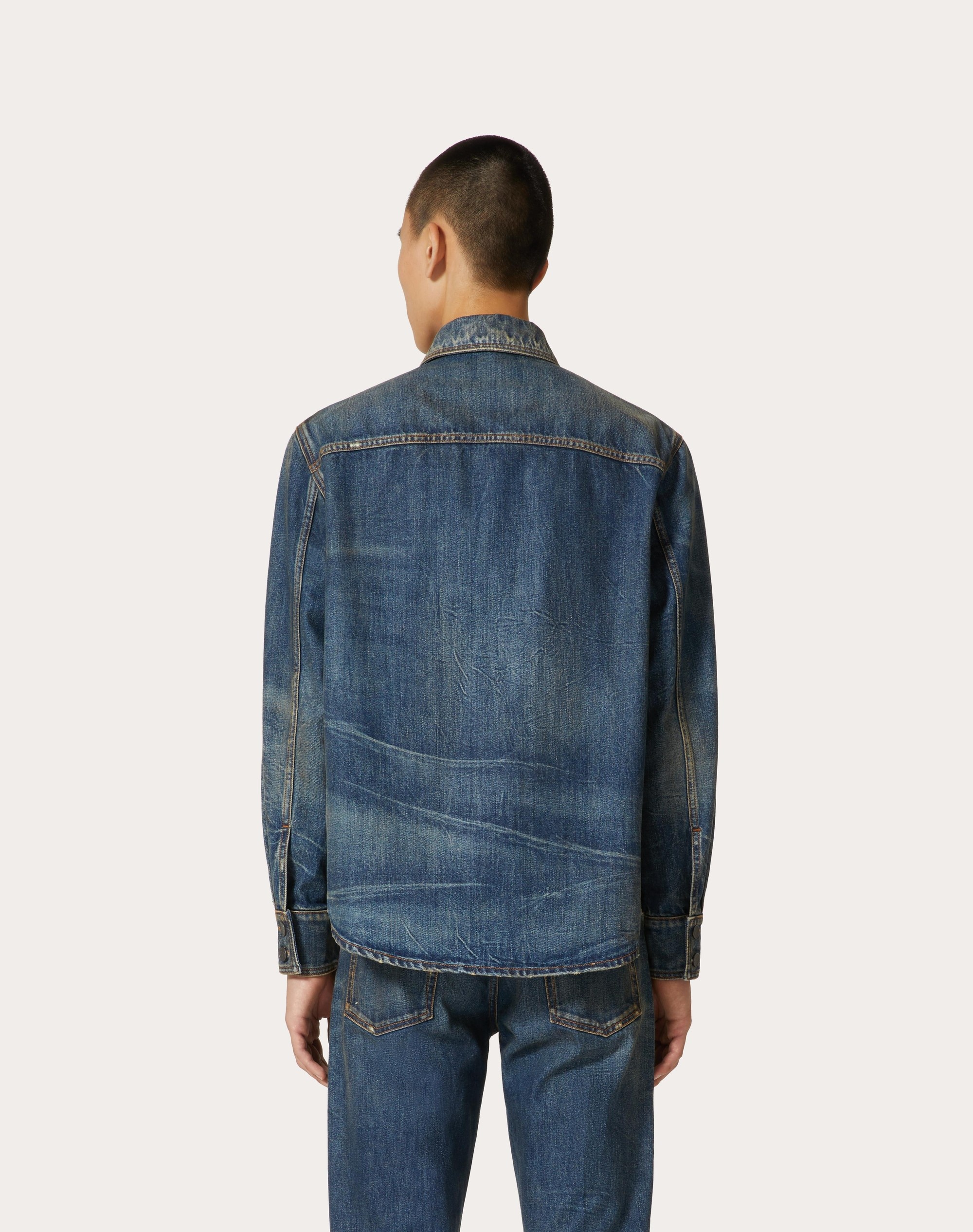 DENIM SHIRT WITH METALLIC V DETAIL - 4