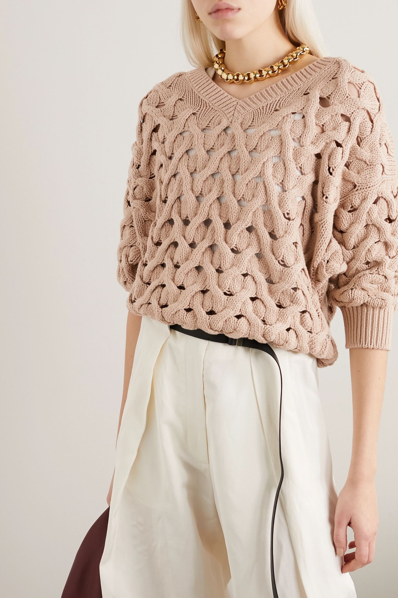 Cable-knit cotton-blend sweater - 3