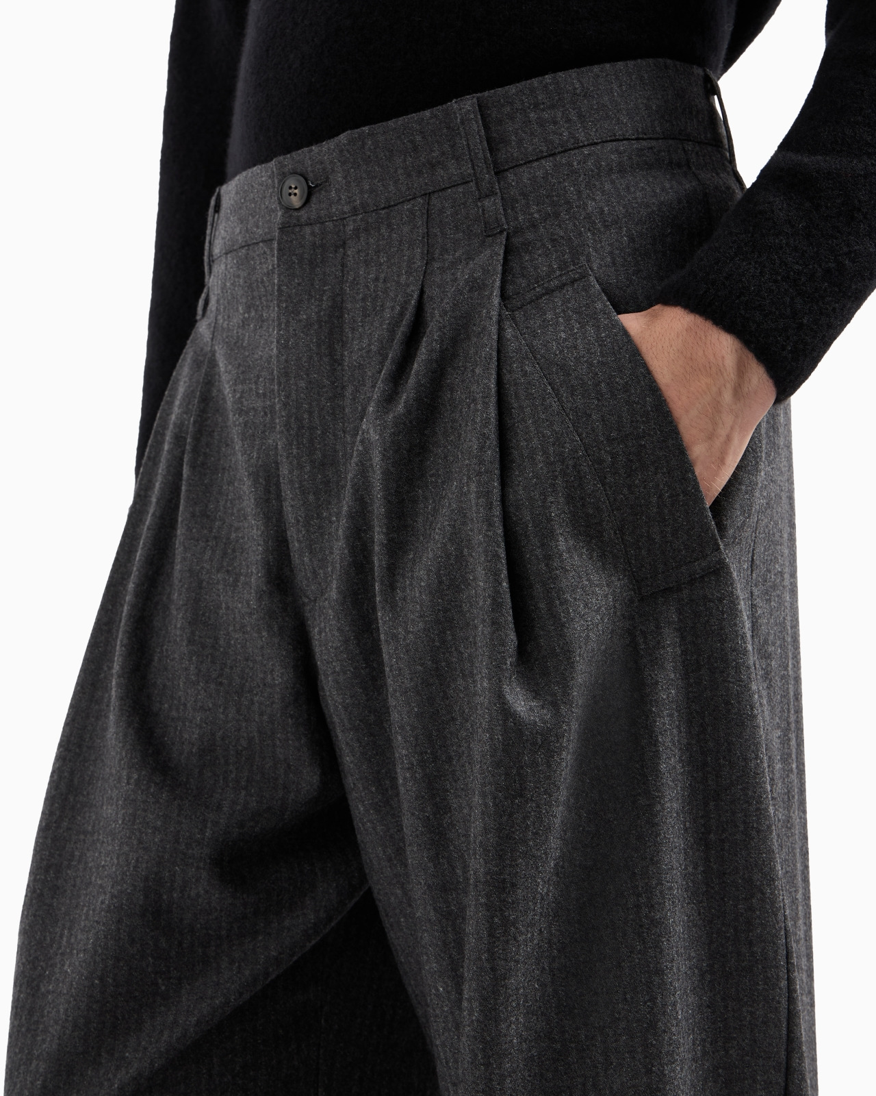 Virgin-wool and cashmere single-pleat trousers with jacquard pinstripes - 5