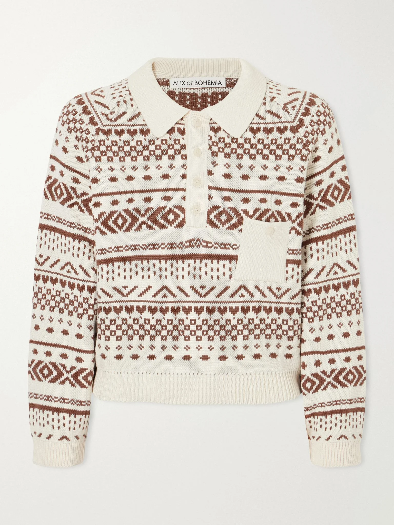 Liza Frost Fair Isle cotton polo sweater Off-white - 1