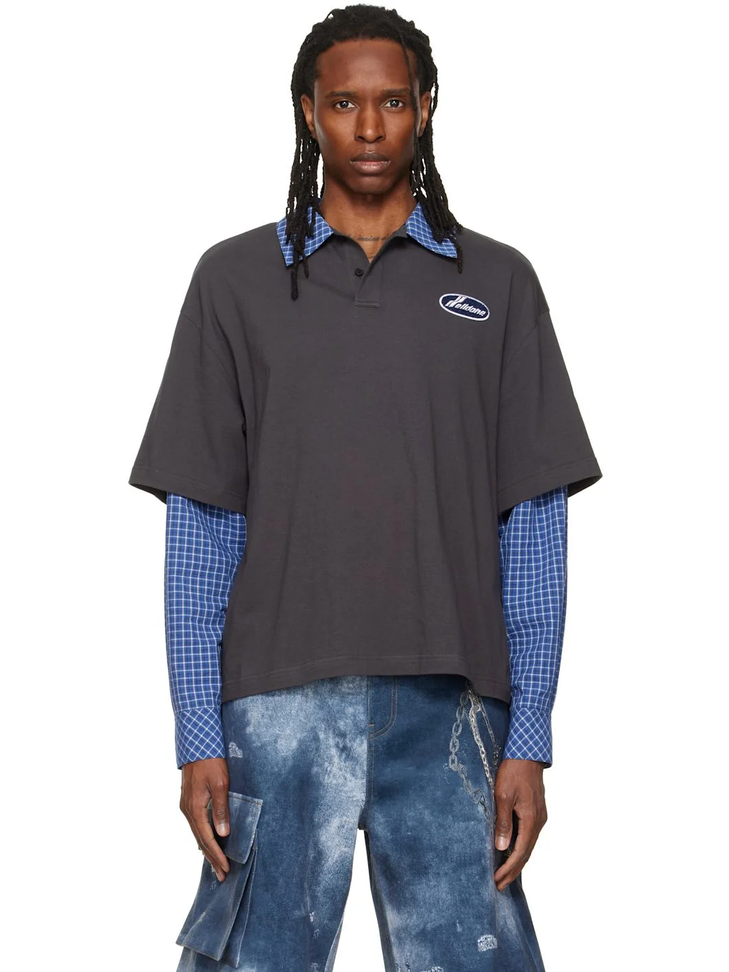 Gray 'Se11done' Layered Long-Sleeve Polo - 1