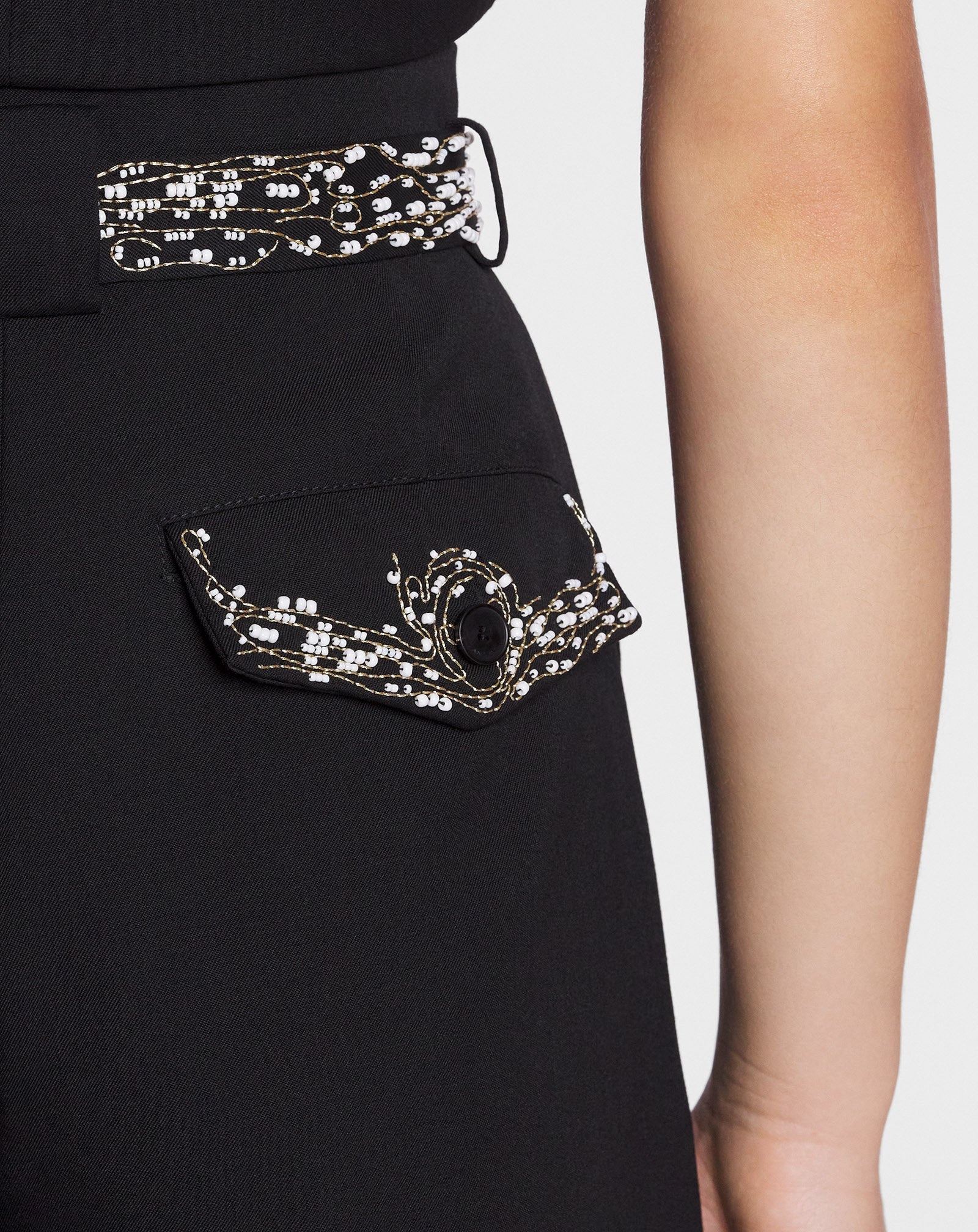 EMBROIDERED WIDE-LEG PANTS - 6