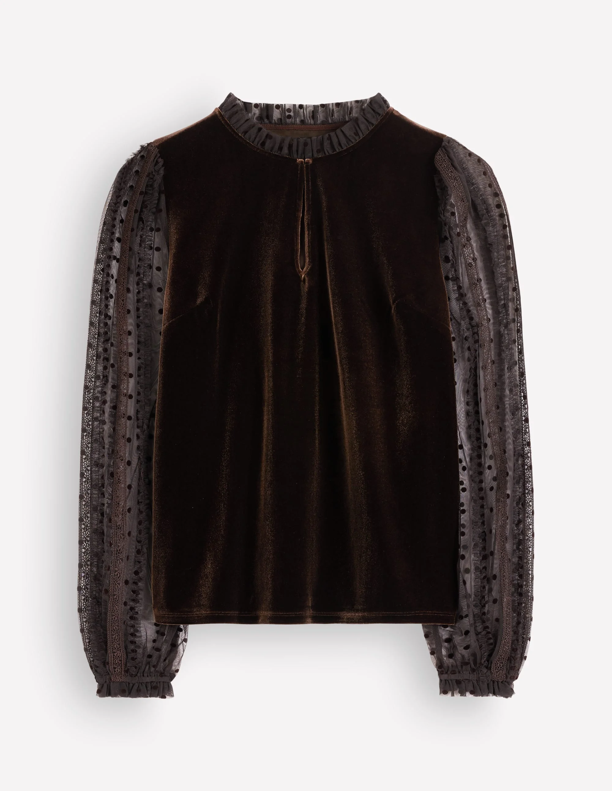 Tulle Mix Velvet Top-Dark Chocolate - 1