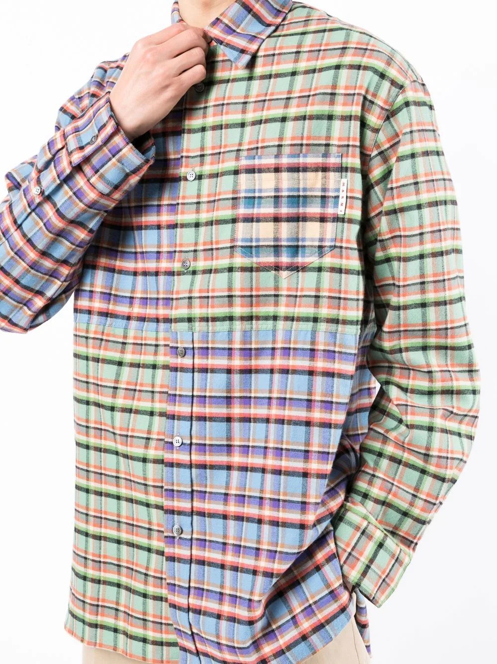 patchwork check-print oversized shirt - 5