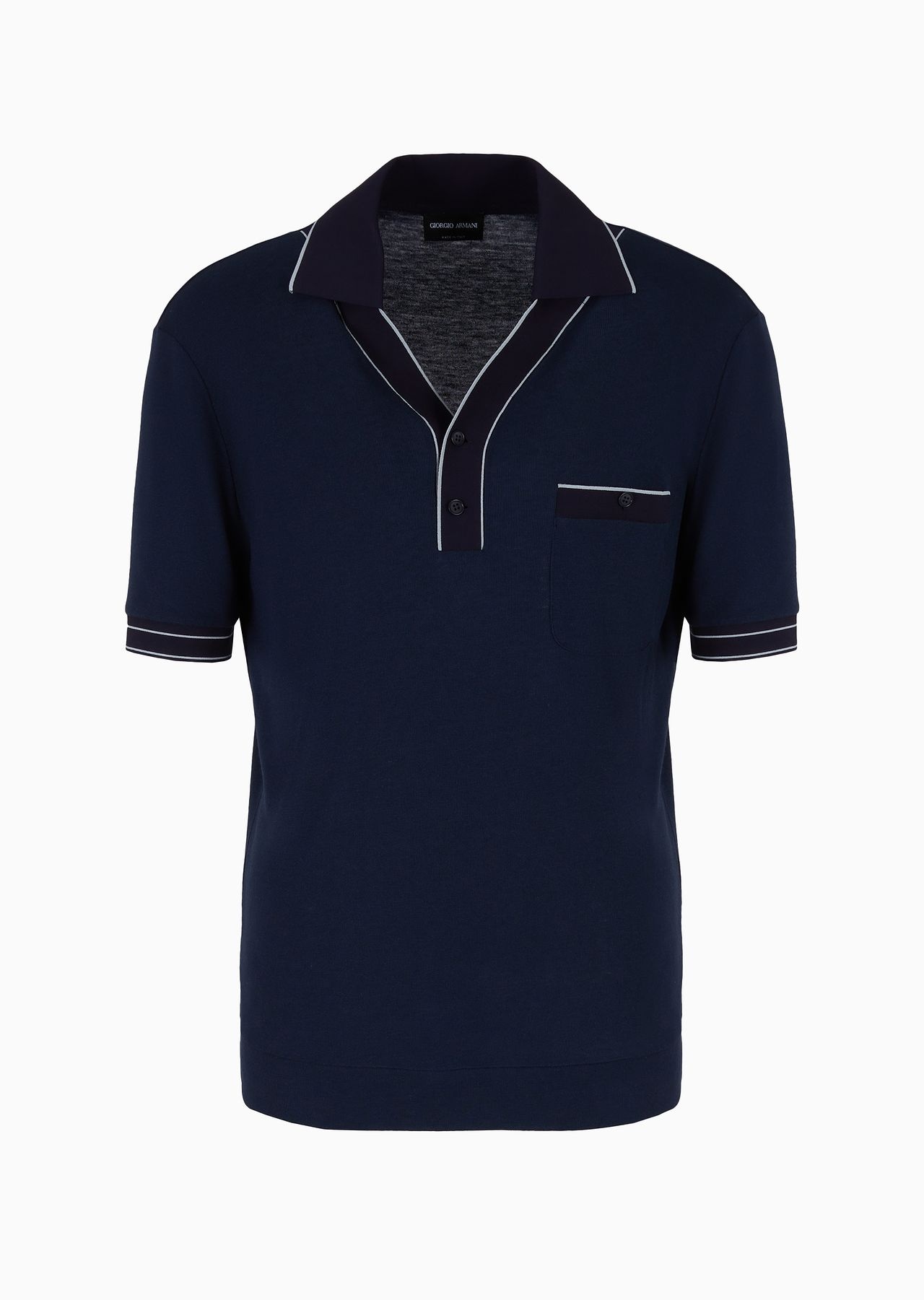 Short-sleeved ribbed polo shirt in viscose and wool - 1