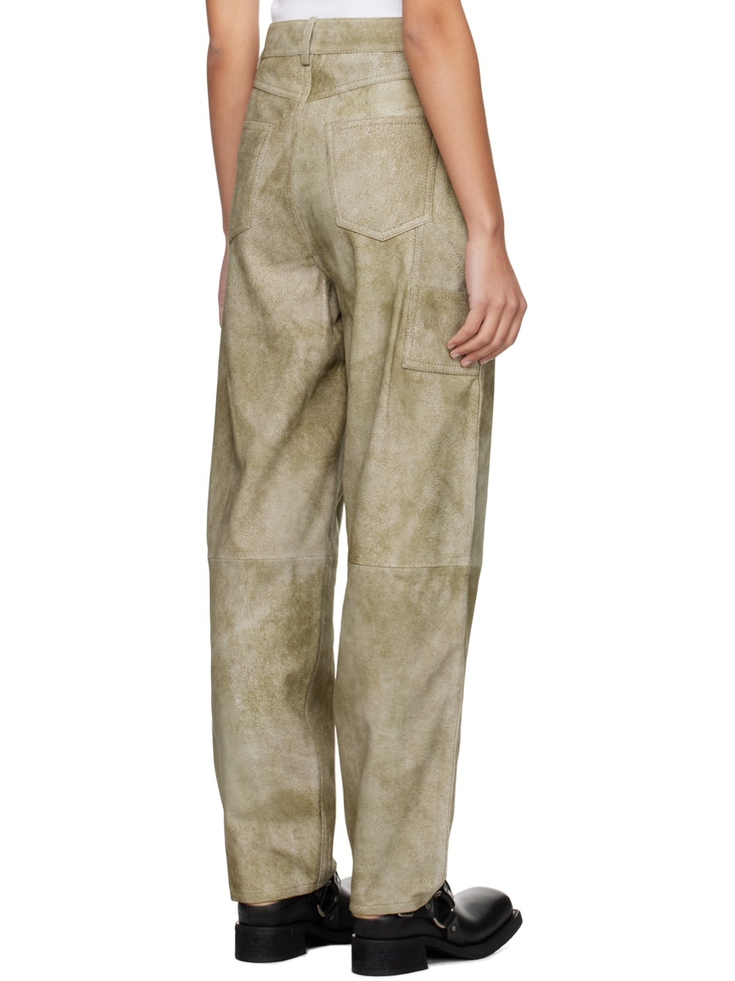 Taupe Relaxed-Fit Leather Pants - 3