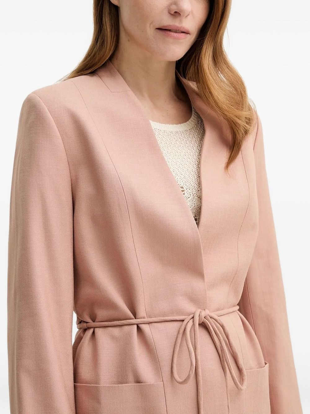 belted pocketed single-breasted coat - 3