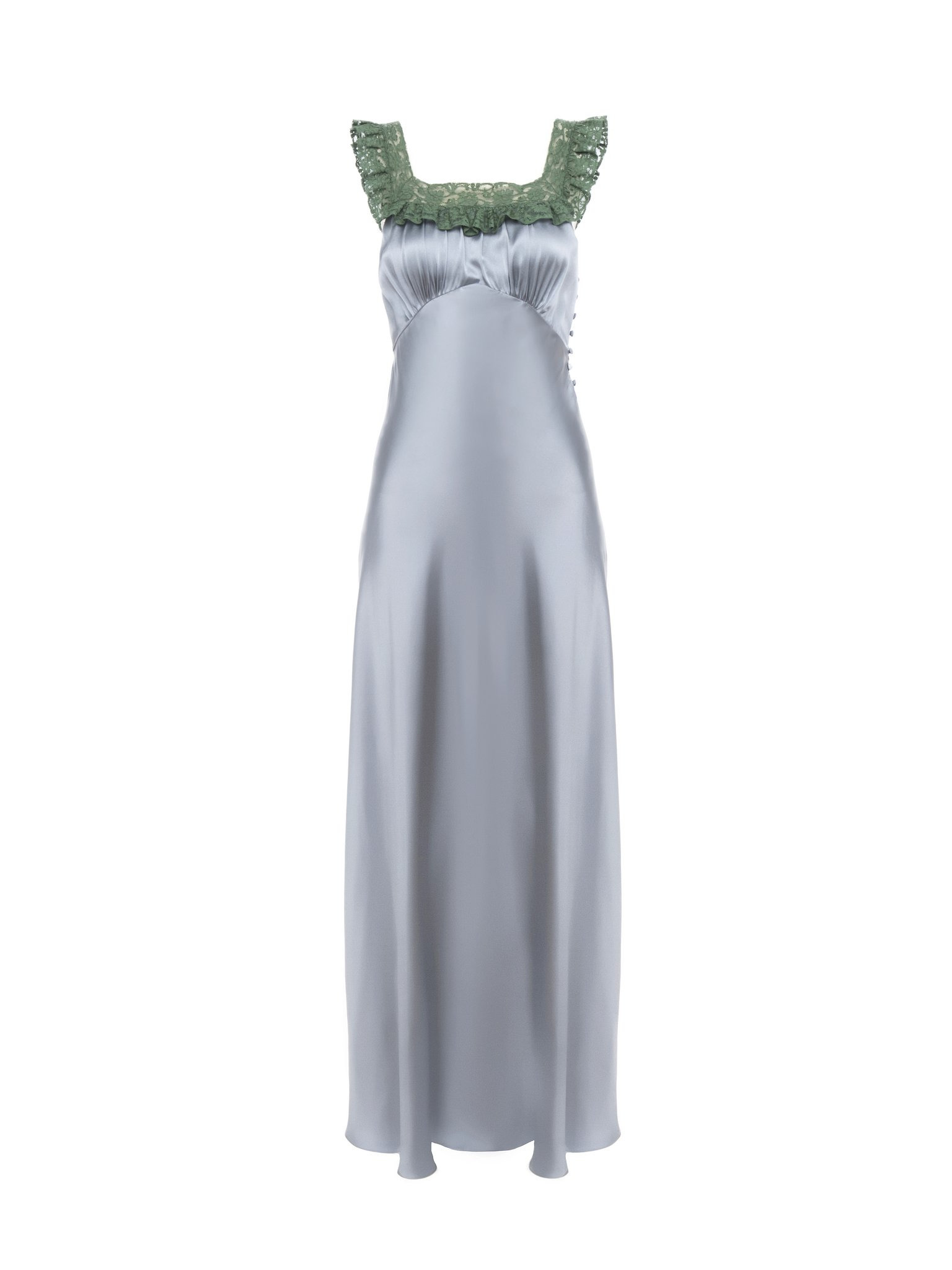 SLEEVELESS COLUMN DRESS IN WASHED SILK SATIN & LACE - 1