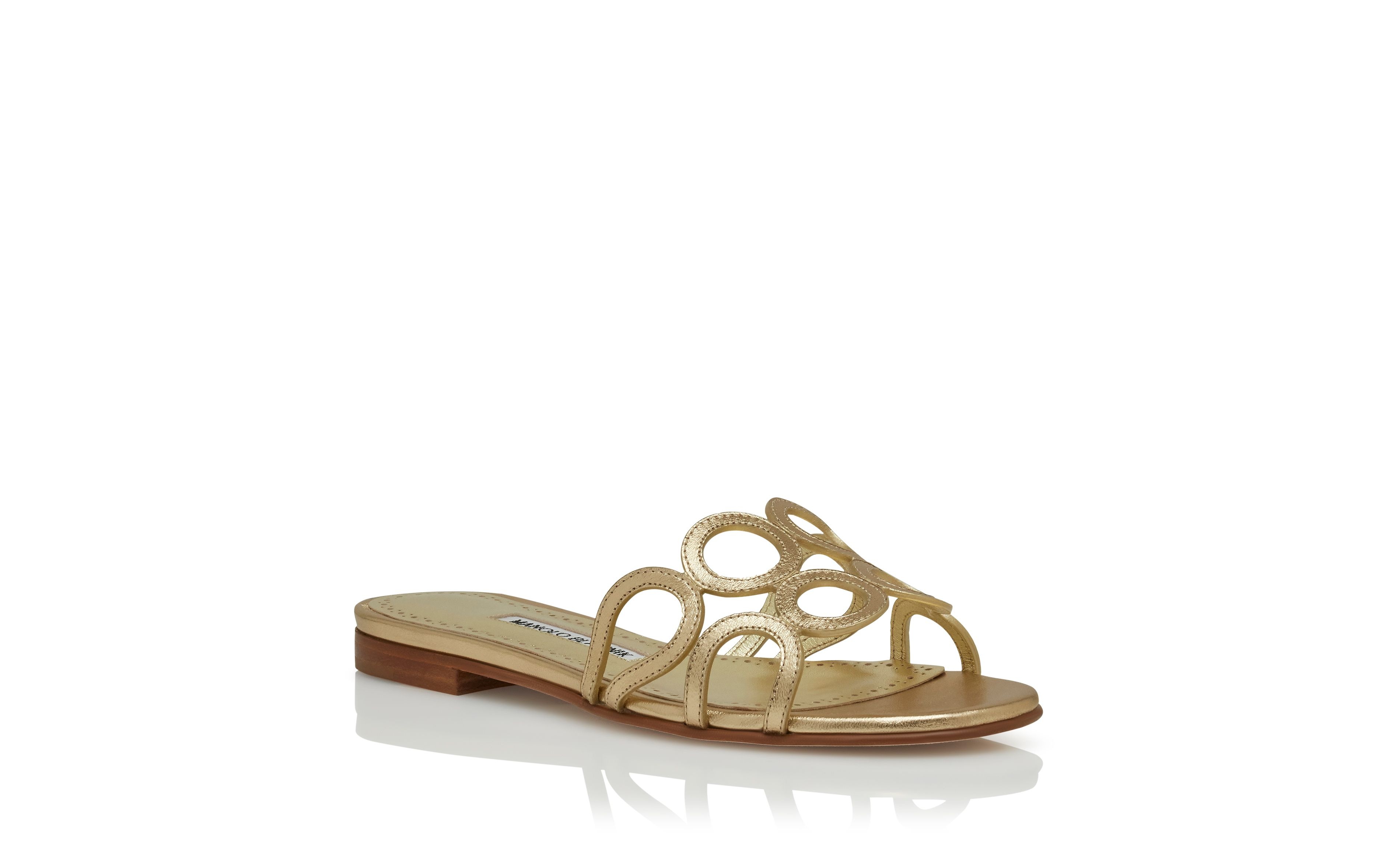 Gold Nappa Leather Open Toe Flat Mules - 3