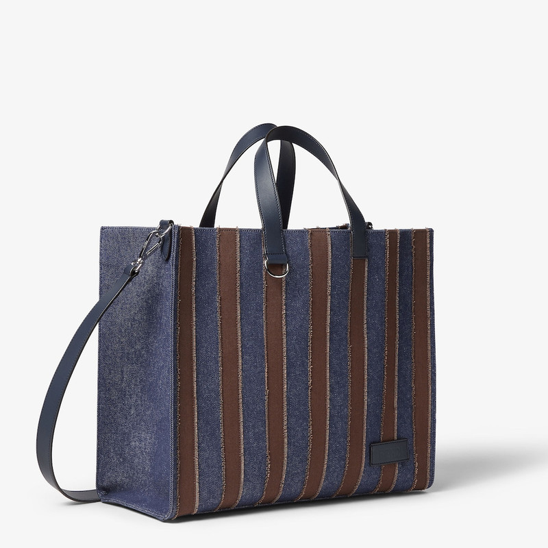 Pequin shopper Dark blue denim fabric and brown canvas bag 3