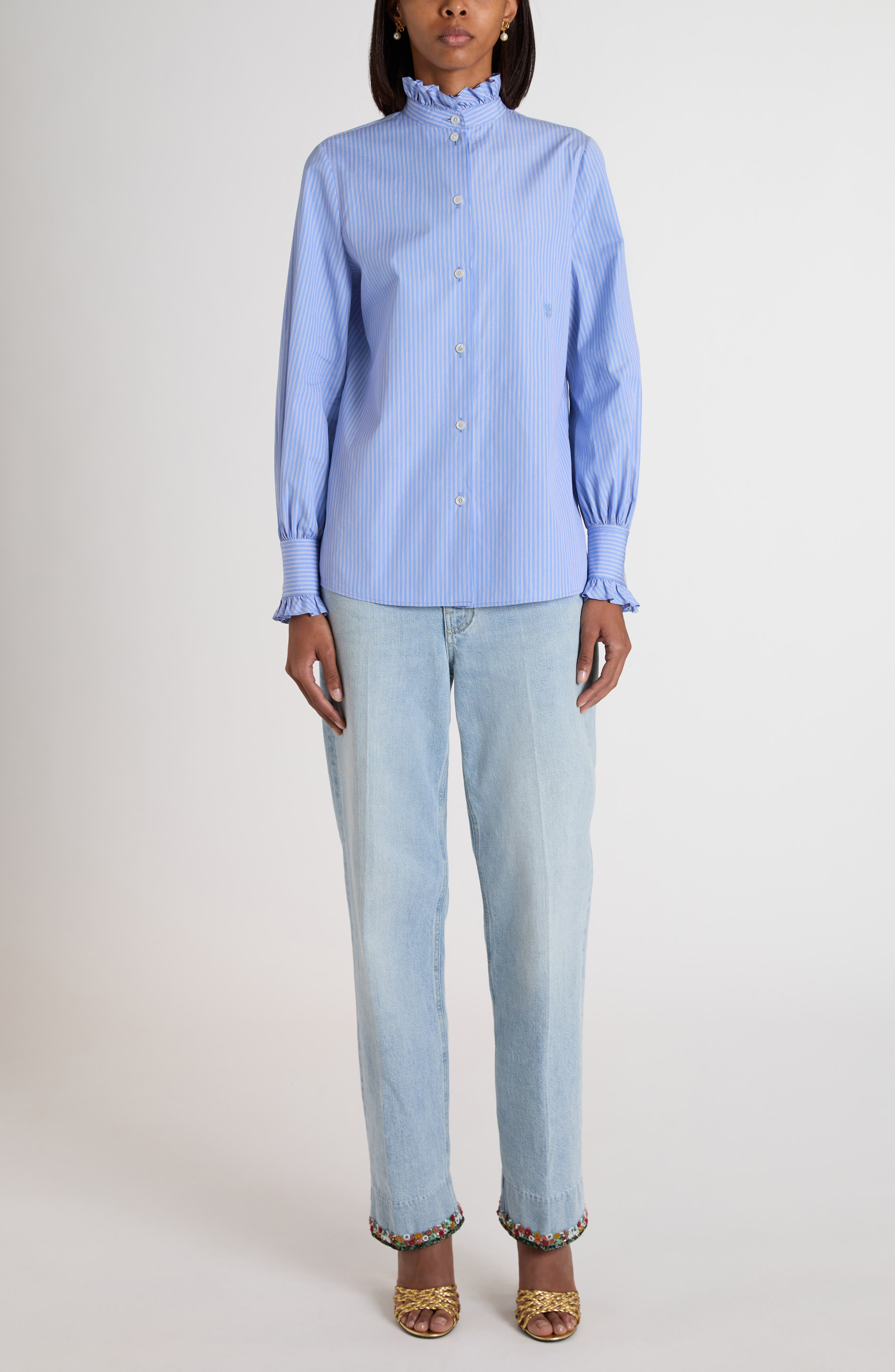 Valentino Garavani Classic Stripe Cotton Poplin Shirt in Lilac/White at Nordstrom - 2